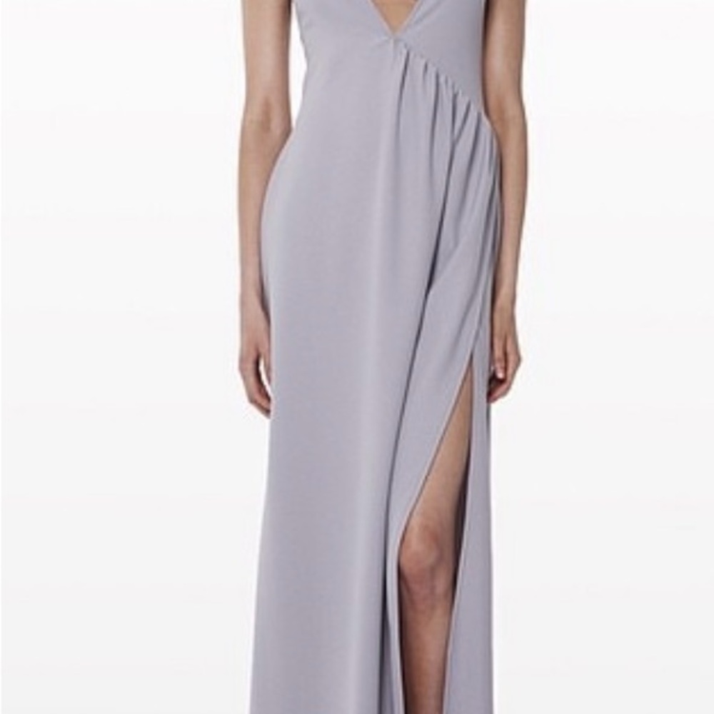 25Park Assali Black Asymmetrical V-Neck Gown with Slit